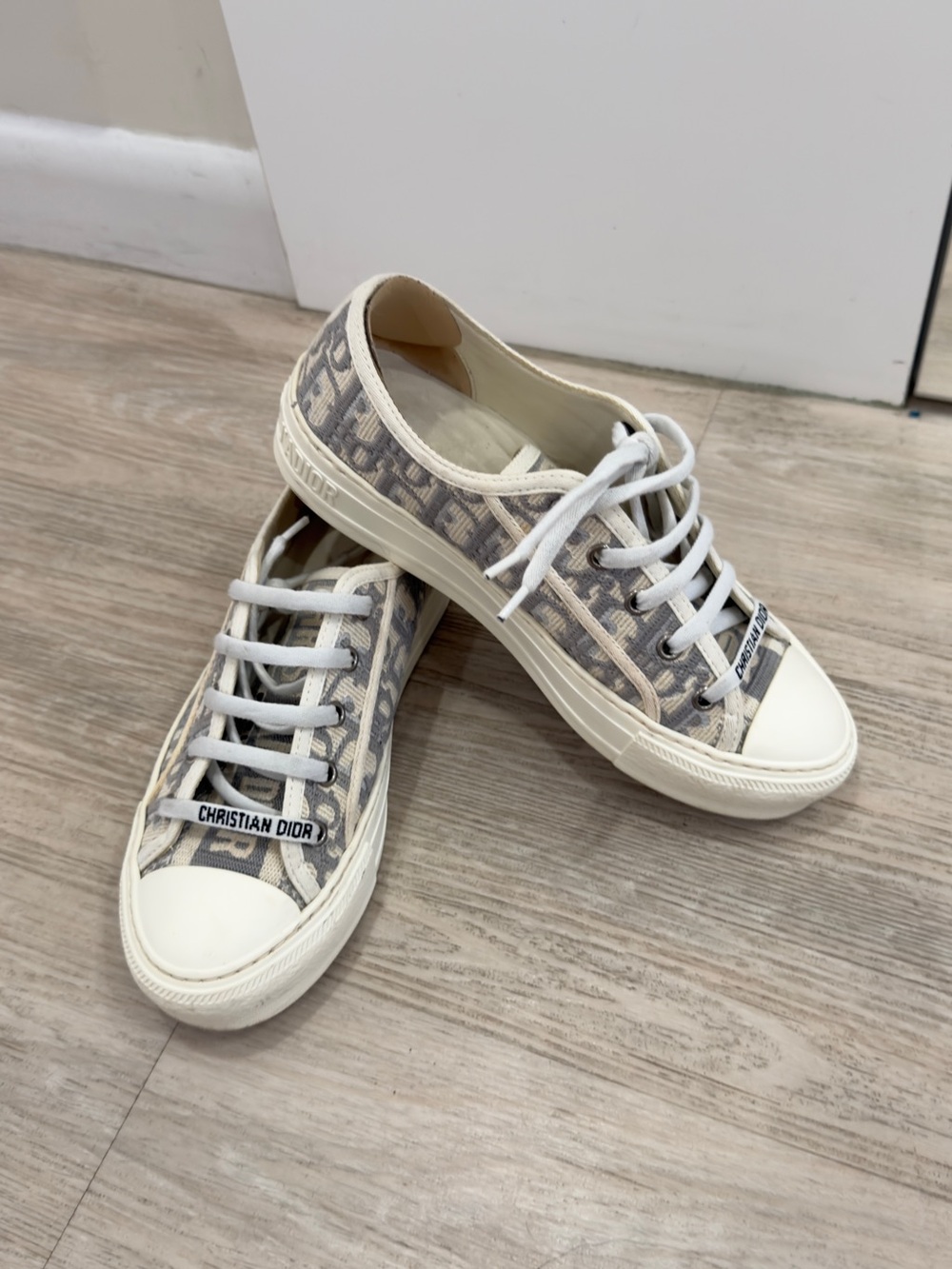 Christian Dior Oblique Canvas Low-Top Sneakers in Beige/Gray